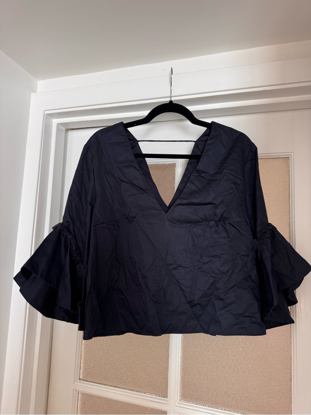NICHOLAS Navy Blue V-Neck Ruffle Sleeve Blouse